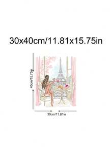1幅复古魅力梳妆台印花墙画，优雅女士化妆镜装饰，时尚女性美妆挂饰，水彩巴黎埃菲尔铁塔素描，春日花卉艺术印花，独特女性墙面装饰，适用于卧室、客厅、厨房、办公室，是送给朋友的理想礼物，墙面装饰，墙面艺术，家居装饰，房间装饰，帆布墙画，海报，带框墙画，多种画框可选 - 彩色 - 查看 25