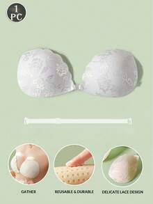 1pc/2pcs/3pcs Lace Invisible Bra Lift Adhesive Silicone Nipple Cover, Front Closure Back Strap Design, Reusable, Suitable For Bikini And Strapless Evening Dress