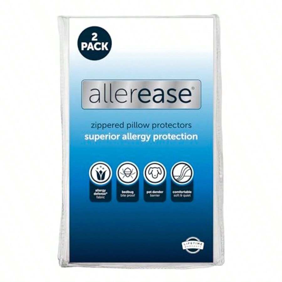 Set Of 2 Standard/Queen AllerEase Pillow Protectors - Moisture Wicking Advanced Allergy Protection - Premium Polyester Zippered Protectors - Nhà vua - Xem 1