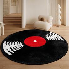 Black Vinyl Record Pattern Velvet-Feel Round Area Rug |   Retro Music Theme, Washable, Non-Slip, Durable, Easy Clean, Suitable For Living Room, Bedroom, Office, Study, Bathroom, Entryway, Doormat RRTC - Multicolor - View 7