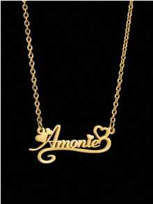 Customized Stainless Steel Heart-Shaped Nameplate Necklace, Personalized Bohemian Style Pendant Necklace, Best Valentine's Day Gift, Suitable For Daily Wear And Special Occasions - Multicolor - View 2