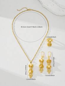 Fashionable & Elegant Luxury Women's Gold Ring, Earrings, Necklace & Pendant Jewelry Set - 3D Design, Exquisite Craftsmanship - Suitable For Women's Daily Wear, Wedding, Gold Jewelry Alternative - Festivals, Ramadan - Yellow Gold - View 7