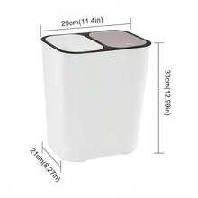 Double Recycling Waste Bin 12L Recycling Garbage Container Rectangle Plastic Push Button Dual Compartment Recycling Garbage For Kitchen Office Home Living Room - Grey - View 3