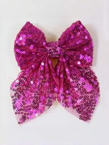 1pc/Pack Fuchsia Mesh Sequin Bow Hair Clip