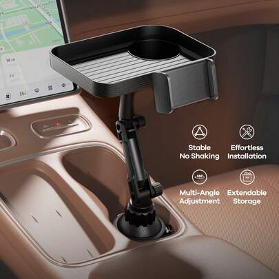 REMAX 二合一可调节车载杯架扩展器，带360°旋转手机支架，设计稳固，适用于汽车、跑步机、高尔夫球车，1秒快速安装，适用于底部直径2.5-3.7英寸的杯子，可伸缩车载配件，汽车必备用品，汽车用品