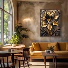 1pc Frameless Abstract Golden Blossom Canvas Posters,Botanical Theme, Suitable For Living Room, Bedroom, Home Office,Indoor Use,No Frame - Multicolor - View 2