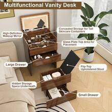 3-In-1 Vanity Desk With Mirror & Stool, Flip Top Makeup Dressing Table, Compact Storage For Bedroom, Bathroom, Dressing Room(18.9"L, Walnut) - Dài 23,62 inch, màu gỗ óc chó. - Xem 9
