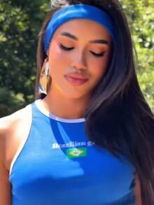 Cropped Tank Top Brazil - Special Edition - Ribbed Fabric - High Neck - Blogger Fashion - Summer 2026 - Màu xanh lam - Xem 3