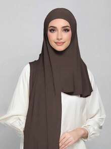 1 chiếc khăn trùm đầu Jersey may liền, làm từ chất liệu mềm mại, thoáng khí và không bị xù lông. Khăn trùm đầu buộc dây. Thích hợp sử dụng quanh năm và mặc hàng ngày cho người Hồi giáo. - Cà phê nâu - Xem 2