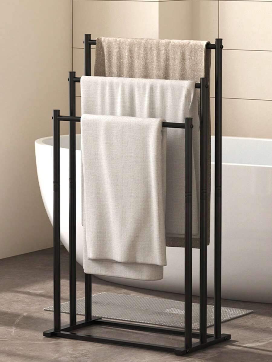 1pc Bathroom Towel Rack, Freestanding Floor Type, Minimalist Bathtub Shelf, Durable High-Quality Towel Holder, Sturdy Bathroom Storage Rack, Suitable For Bathroom, Bedroom, Kitchen, Laundry Room - Applicable To Various Room Types.