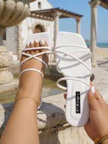 Sandal đế bằng dáng rộng, đa năng, thích hợp cho mùa hè. - trắng - Xem 10