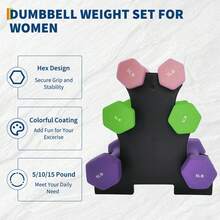 Hodeffior Dumbbell Weights Set For Home Gym, Non-Slip Anti-Roll Hex Dumbbell Set, Colorful Neoprene Dumbbell Hand Weights With Storage Rack, 3+5+8 Lbs - 3+5+8 Lbs With Black Rack - View 4