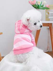 PETCIRCLE 1件情人节宠物服装，适合小型犬、幼犬、马尔济斯犬、吉娃娃等犬猫穿着，可爱粉色条纹连帽衫 - 彩色 - 查看 1