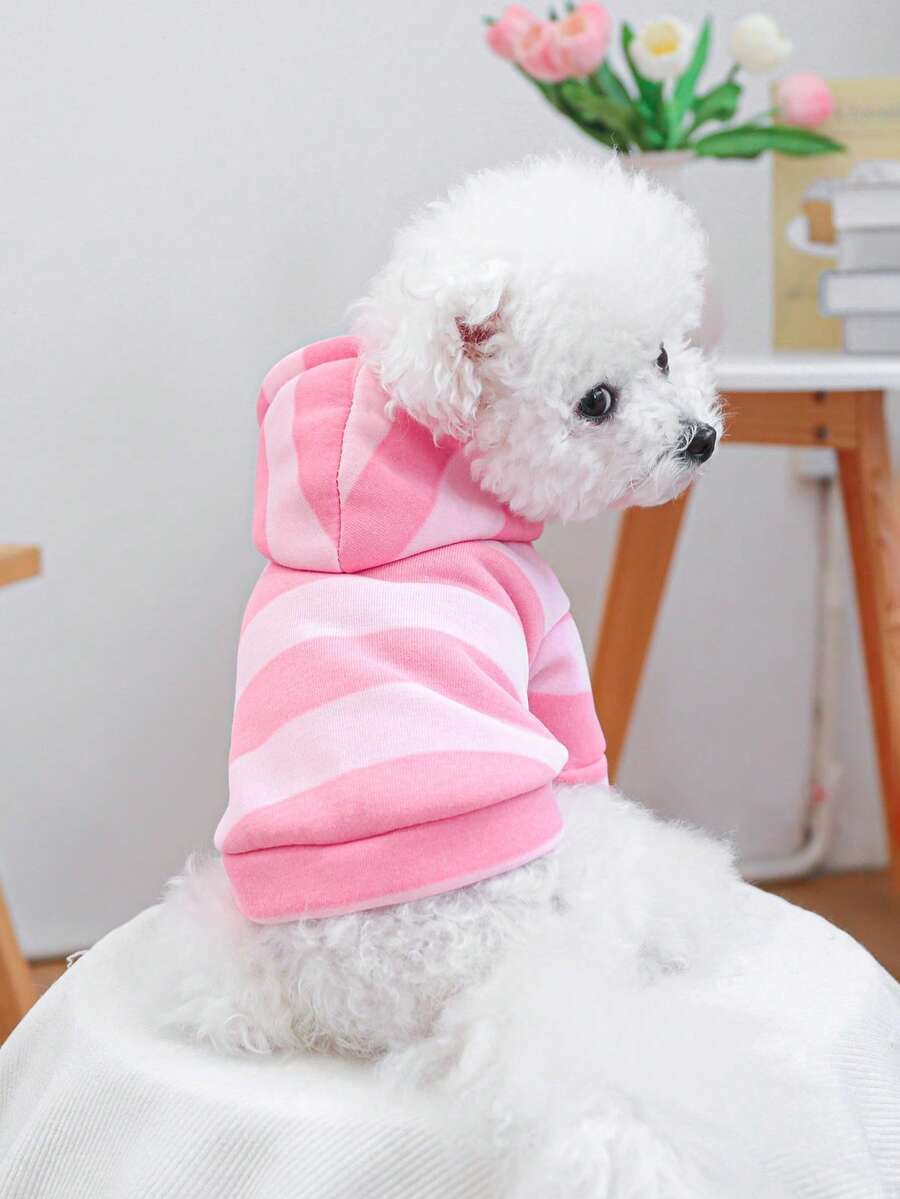 PETCIRCLE 1件情人节宠物服装，适合小型犬、幼犬、马尔济斯犬、吉娃娃等犬猫穿着，可爱粉色条纹连帽衫 - 彩色 - 查看 1