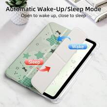 可爱平板电脑保护套，带笔槽，兔子蝴蝶结图案，适用于 iPad 第 11 代 A16 2025、第 10 代 10.9 英寸、Air 第 4/5 代 10.9 英寸、Air 11 英寸 M3 2025、第 7/8/9 代 10.2 英寸，女士款 - 薄荷綠星星 - 查看 2