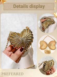 [⚡US Local Warehouse]Metal Zinc Alloy Heart-Shaped Mini Evening Bag, Women's Personalized Fashion Chain Lipstick Bag, Suitable For Valentine's Day, Party, Date Use As Shoulder Crossbody Bag, Coin Purse ,Wedding - 金色 - 查看 5