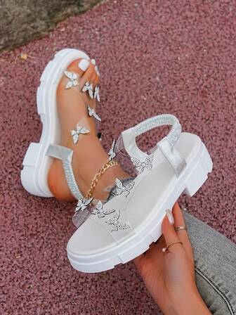 最新款纯色可爱蝴蝶平底凉鞋，适合派对、办公室、海滩、婚礼、春夏穿着，可搭配连衣裙。