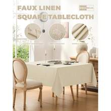Faux Linen Square Tablecloth For Dining Room,Waterproof Texture Decorative Farmhouse Rustic Table Cloth For Indoor Outdoor Party, Holiday, Banquet Picnics, Patio,52 X 52 Inch (Square),Beige,Beige52inchx52inchSquare - 米色 52 吋 x 52 吋正方形 - 查看 3