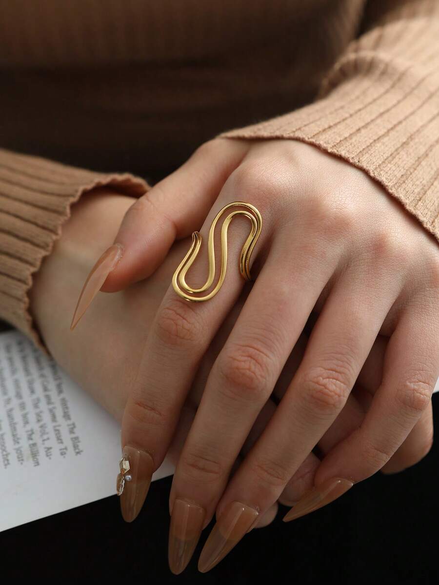 Oversized Doppelring, individualisierbar, offener Ring aus Edelstahl - Goldgelb - Übersicht 1