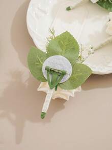 6/1件套浅蓝色玫瑰胸花配满天星，逼真丝绸花朵翻领别针，适用于新郎、伴郎、婚礼、舞会、周年纪念、返校节和乡村秋季场合 - 霧藍 - 查看 5