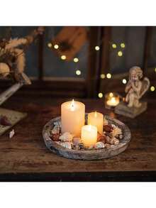 1pc Round Wooden Decorative Tray, Rustic Candle Holder, Versatile Wooden Serving Tray Suitable For Kitchen Countertop, Home Decor And Coffee Table, Ideal For Birthday Gift, Kitchen Accessory, Kitchen Decor Tray, Fruit Tray And Graduation Decoration - Multicolor - View 9