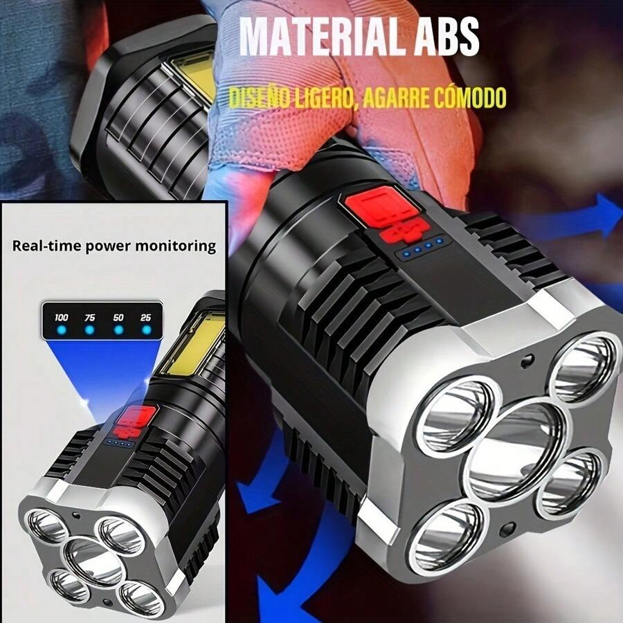 1/2/4件組 USB可充電LED手電筒，7合1 COB工作燈附底座，USB供電附不鏽鋼夾，含充電線，180度旋轉燈頭，LED電池指示燈，支援USB反向輸出，便攜露營夾燈，工業燈附磁吸底座，強光束，適用於緊急使用、露營、釣魚、維修、建築、居家照明緊急燈－聖誕節、萬聖節、復活節、情人節、節日禮物、戶外照明緊急燈