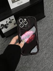 1pc Wavy Lip & "It's All Lies" Graphic Compatible With IPhone 17/16/15/14/13/12/11 Pro Max Plus Fashionable TPU Shockproof Phone Case, Ideal Gift For Birthday, Valentine's Day, Couples - Black - View 2