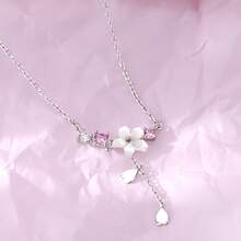1pc S925 Silver Cherry Blossom Necklace, Sweet & Fresh Mori Style Design, Elegant Women Clavicle Chain, Girlfriend/Valentine's Day Gift