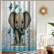 1 pezzo Tenda da doccia con motivo floreale e animale a forma di elefante, tenda da doccia minimalista con stampa floreale a forma di elefante, adatta per la decorazione del bagno, la decorazione generale della stanza, il set di decorazione per la casa, gli accessori per il bagno e la vasca da bagno - Multicolore - Visualizzare 1