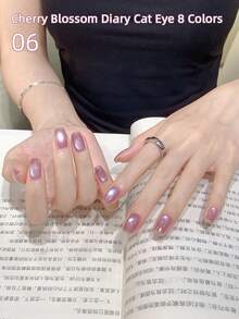 MISSMONDAY 1 Bottle Of 15ml Sakura Pink Cat Eye Gel Nail Polish, Super Bright Removable UV Gel Mirror Glass Cat Eye Magnetic Gel Nail Polish, Semi-Permanent, Suitable For Seasonal Nail Art, DIY Manicures, Salon And Home Use. - Hồng - Xem 9