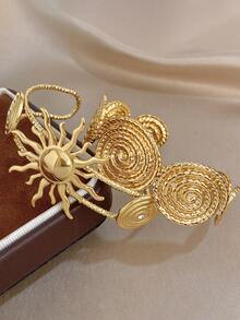 Bộ vòng tay mạ vàng 18K bằng thép không gỉ sang trọng kiểu cổ điển hình Thần Mặt Trời xoắn ốc và họa tiết caro thanh lịch, dành cho nữ, trang sức thần thoại Hy Lạp, thích hợp cho Ngày Valentine, tiệc tùng, dạ hội, đeo hàng ngày, lễ hội, năm mới, đám cưới, đi biển, Giáng sinh, kỷ niệm, quà tặng cho mẹ, trang sức phong cách Boho, quà sinh nhật, quà tặng cho phù dâu, v.v. - Nhiều màu - Xem 3