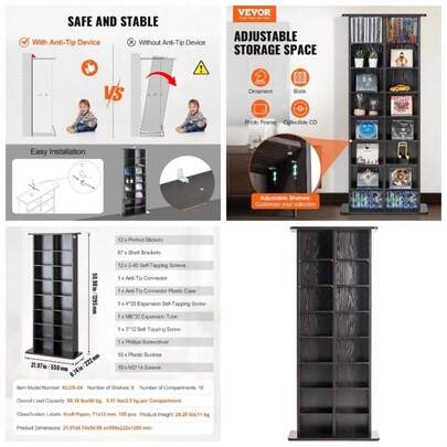 Media Storage Cabinet, 9 - Layer DVD Shelf, Adjustable CD Shelves 27 Compartments, Protects Organizes Music, Movie, Video Games Or Memorabilia Collections, Espresso