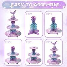 Mermaid Cupcake Stand, Birthday Party Decorations Supplies Favor Under The Sea Theme Cupcake Tower Holder For Girls Kids - Mermaid - View 3