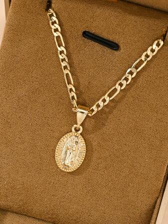 1件欧美风新款铜质低敏时尚信仰小吊坠项链，适合叠戴，心形瓜达卢佩圣母玛利亚吊坠，适合作为圣诞节/感恩节/万圣节/母亲节/情人节礼物送给情侣/朋友/教父母，天主教初领圣体礼物，日常及节日佩戴祈祷。