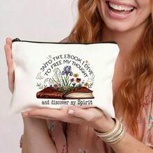 1pc Zipper Closure Fabric Makeup Bag, Casual Bookworm Cosmetic Pouch, Floral Pattern Travel Toiletry Organizer, Ideal For Women, Sisters, Friends - Outdoor, Camping, Party - Multicolor - View 18