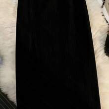 New Autumn And Winter Women'S Vintage Corduroy Split Midi Skirt, Elegant Long High-Waisted A-Line Skirt, Comfortable And Versatile For Casual Outings. - 灰色 - 查看 11