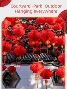 10个红色纸灯笼挂饰，节日装饰，红色庆典挂件，中秋节，中国婚礼订婚求婚新居落成派对装饰 - 紅色 - 查看 2