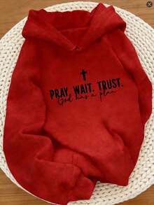 Letter Retro Retro English Back To School Season PRAY WAIT TRUST GOD HAS A PLAN Back To School Women Outfits Women's Casual Hoodies-Autumn/Winter New - 紅色 - 查看 7