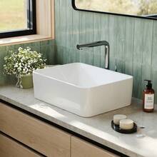 1pc Modern Simple Rectangular Ceramic Basin 40*30*13cm Bright White Over-The-Tap Basin Includes Hose And Water Inlet For Use In Wardrobe Room/Bathroom/Occupational Office - White - View 2