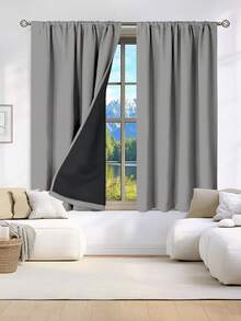 1pc Full Blackout Thermal Curtain - 99% UV-Resistant Polyester, Rod Pocket Hanging, Non-Bleachable Plain Weave, Bedroom Art Theme, Coated Blackout Thermal, Noise Reducing - Ideal For Bedroom, Farmhouse And School Deep Sleep - Light Grey - View 6