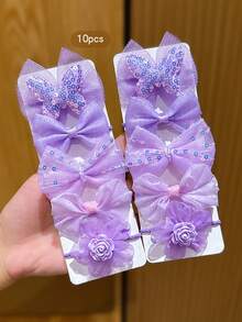 10个紫色蝴蝶结花朵弹力发圈，耐用又甜美的发饰 - 彩色 - 查看 1