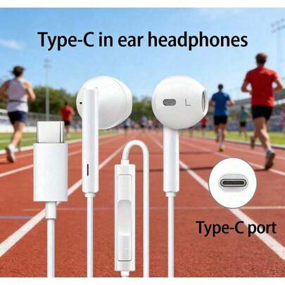 Wired Earphones Type C Headphones With Mic Volume Control Noise Cancelling Sports Office Earbuds Compatible With 15 15Pro 15Plus 15Promax S23 S22+ Pixel