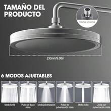 9 Pulgadas Cabezal de Ducha de Lluvia de Alta Presin, 6 En 1 Regaderas para Bao Multifuncional, ngulo Ajustable Regaderas Fija para Bao Hotel SPA, Plata Brillante, Gris Plateado - 9 pulgadas-gris plateado - Ver 4
