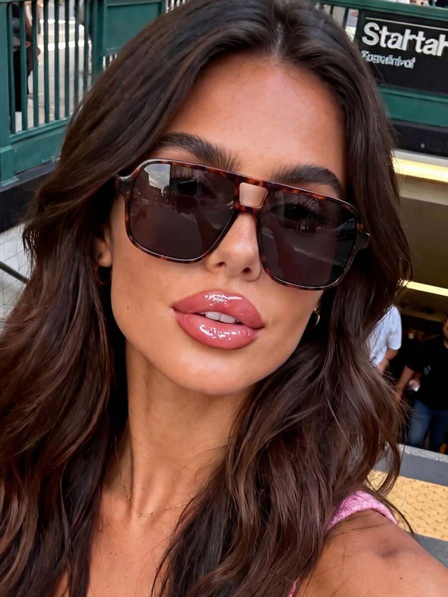 1 Pair Unisex Leopard Print Aviator Frame Boho Style Sunglasses, Suitable For Vacation, Travel, Summer Accessories, Sporty Style, Driving, Festivals, Outings, Family Trips, UV Protection, Golf, Hiking, Elegant Attire, Street Style Accessory, Vacation Vibe, Sports, Parties, Outdoor Activities - 豹紋灰 - 查看 1