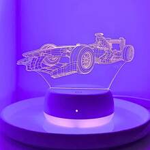1pc 3D Racing Car Shaped Night Light, USB Powered, Touch Sensitive 7-Color Gradient, Creative Desk/Bedroom Atmosphere Lamp, Room Decor Light, Unique Night Light - Multicolor - View 7