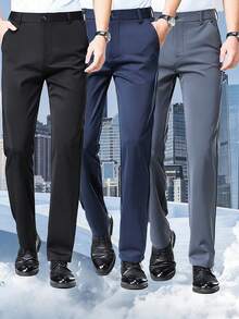 2026 New Ultra-Slim Dress Pants 1pc Men's Breathable Soft Straight-Leg Casual Pants Relaxed Fit Minimalist Menswear Suit Pants The Perfect Gift Choice - 藏青色 - 查看 1