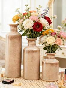 1pc Terracotta Texture Resin Vase, Neutral Boho Entryway Cabinet Decor Resin Vase, Farmhouse Style Dining Table Centerpiece Rustic Flower Vase Decor, Suitable For Room Decoration, Home Decor - Multicolor - View 1