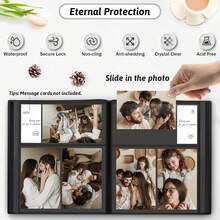 4x6 Photo Album 100/500/800 Pockets - Vegan Leather Refillable Album With DIY Front Window, For Family Wedding Photocards Valentines Day Gifts For Her - 黑色 - 查看 6