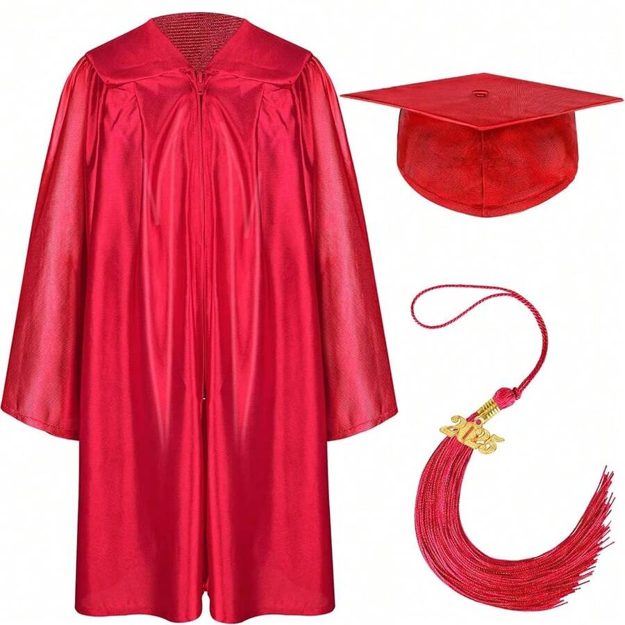 Graduation Cap And Gown Set With 2025 Charms Tassel Graduations Cap And Gown For School -8348 - Bright-red - View 1