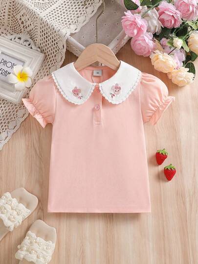 Girls' Collared Short Sleeve Sports T-Shirt/POLO Shirt, Summer School Style